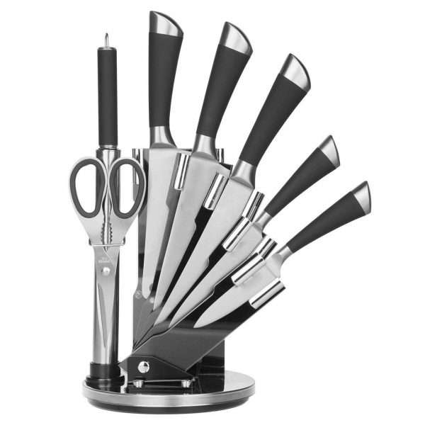 Stainless Steel Premium 8 Pieces Kitchen Knife Set With Rotating Black Stand