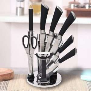 Stainless Steel Premium 8 Pieces Kitchen Knife Set With Rotating Black Stand