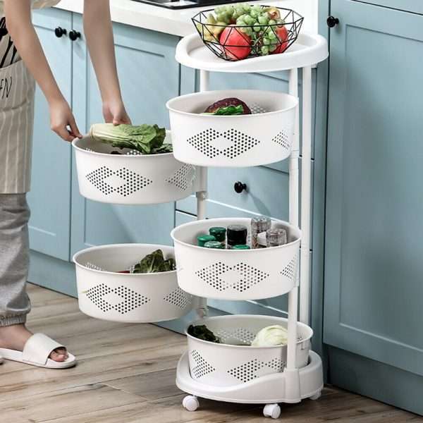 Vegetable Rotating Trolley With Removable Basket Shelf