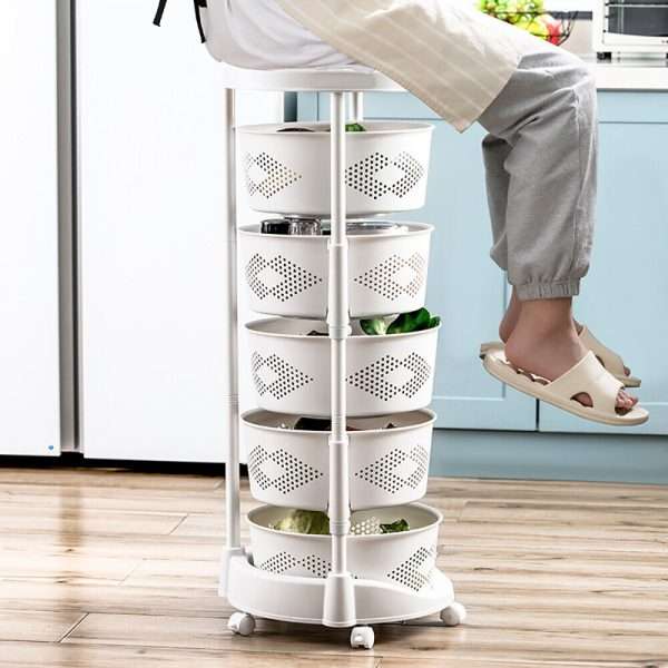 Vegetable Rotating Trolley With Removable Basket Shelf