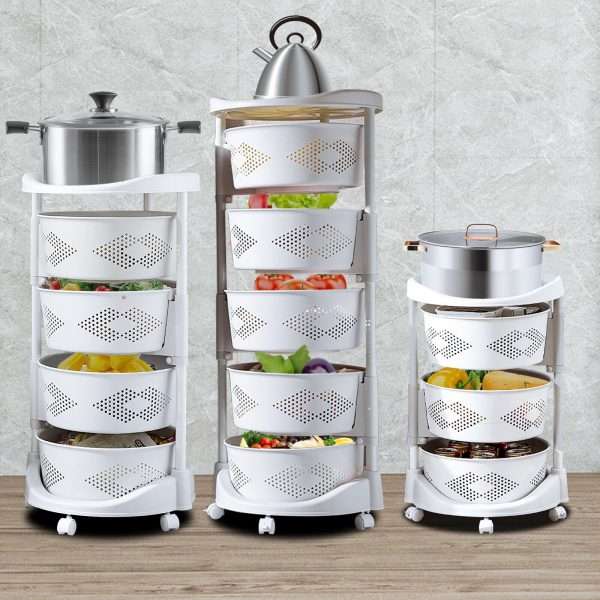 Vegetable Rotating Trolley With Removable Basket Shelf