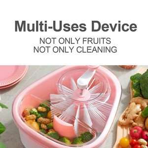 Fruit Cleaner Spinner Device With Full Sided Spin Scrubber Brush