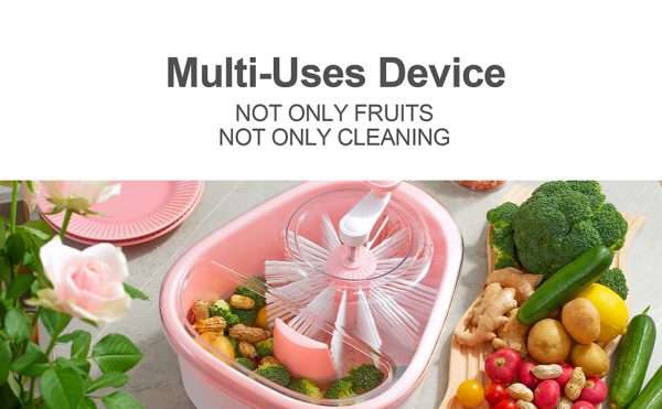 Fruit Cleaner Spinner Device With Full Sided Spin Scrubber Brush