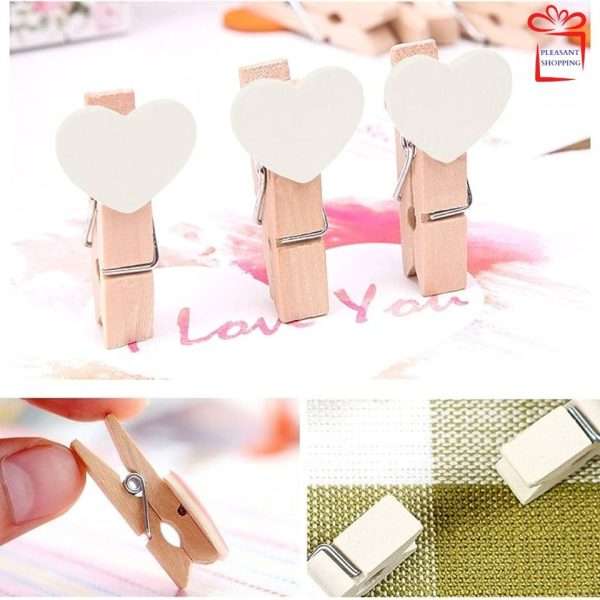 10 Pcs Mini Wooden White Love Heart Paper Clips