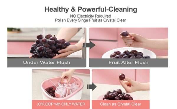 Fruit Cleaner Spinner Device With Full Sided Spin Scrubber Brush