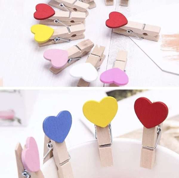 10 Pcs Mini Wooden White Love Heart Paper Clips