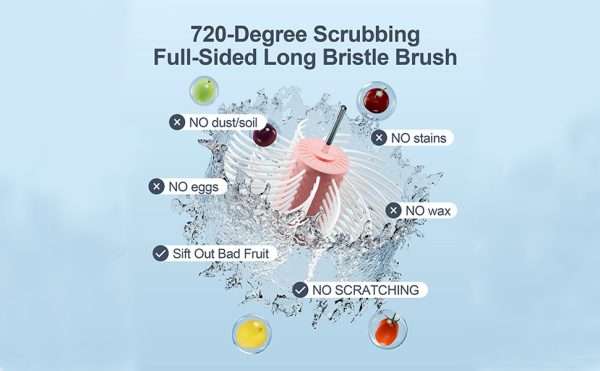 Fruit Cleaner Spinner Device With Full Sided Spin Scrubber Brush