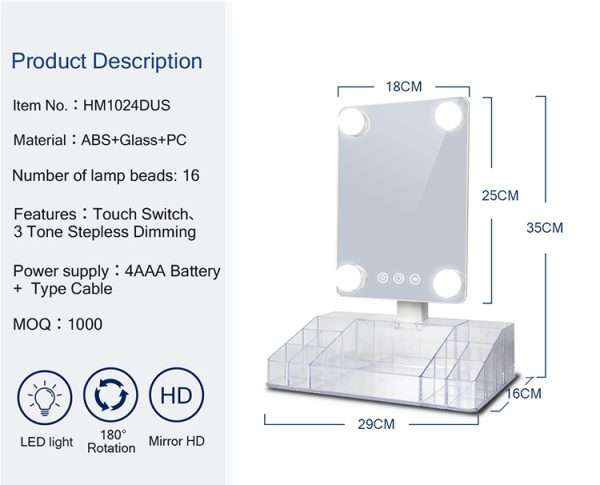 Vanity Style Mirror With Light & Storage