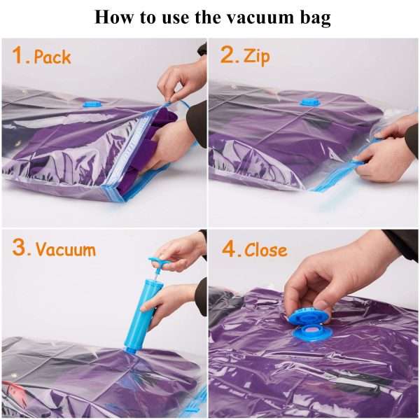 5 Pcs Reusable Vacuum Bags For Clothes With Pump