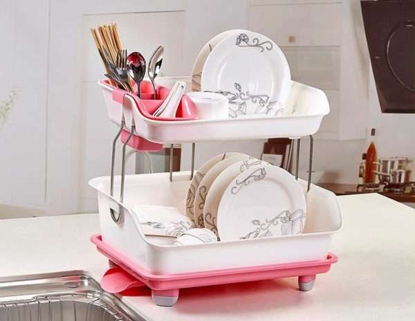 Plastic 2 Layer Kitchen Dish Drainer Storage Rack