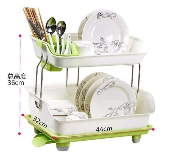 Plastic 2 Layer Kitchen Dish Drainer Storage Rack