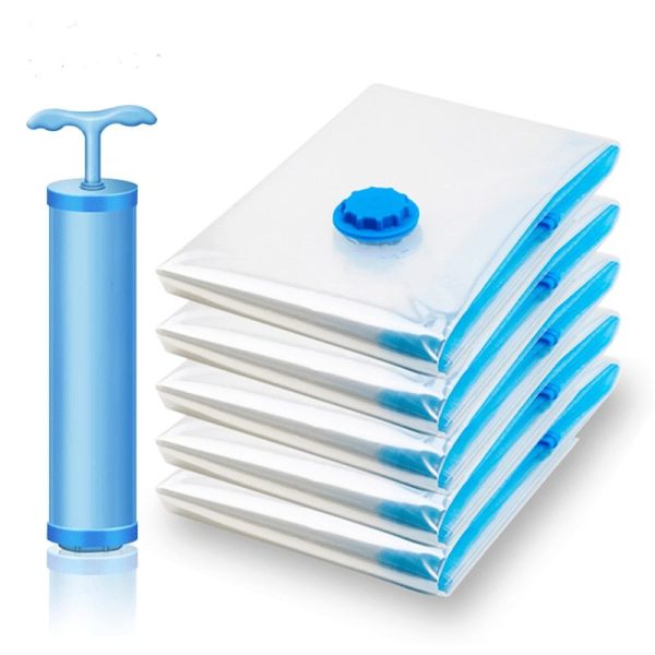 5 Pcs Reusable Vacuum Bags For Clothes With Pump