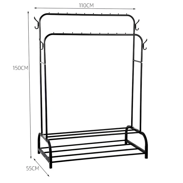 Double Pole Rack with Double Shelves Size