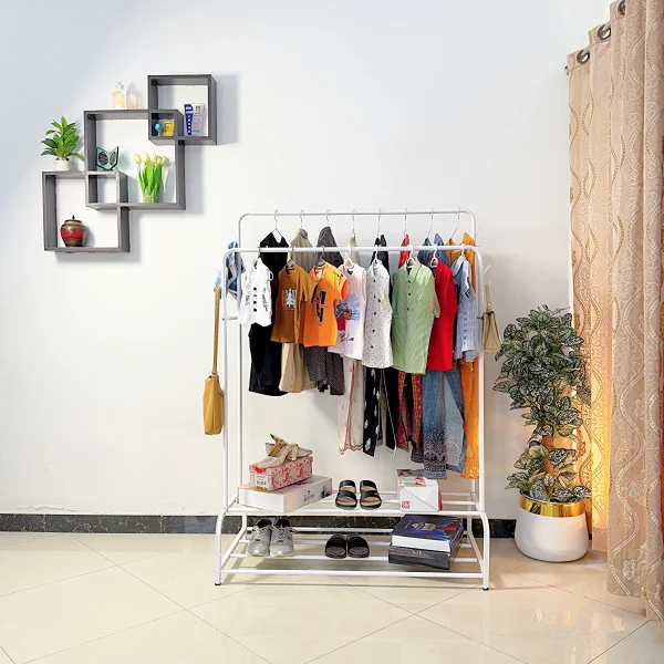 Double Pole Rack with Double Shelves White
