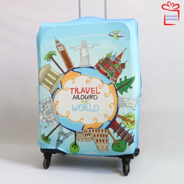 Luggage Cover-Travel Around the World-Sky-Blue